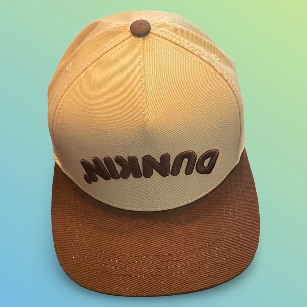 Dunkin Baseball Hat Cap Rare Mirror Image Reverse Logo Brown Snapback Coffee